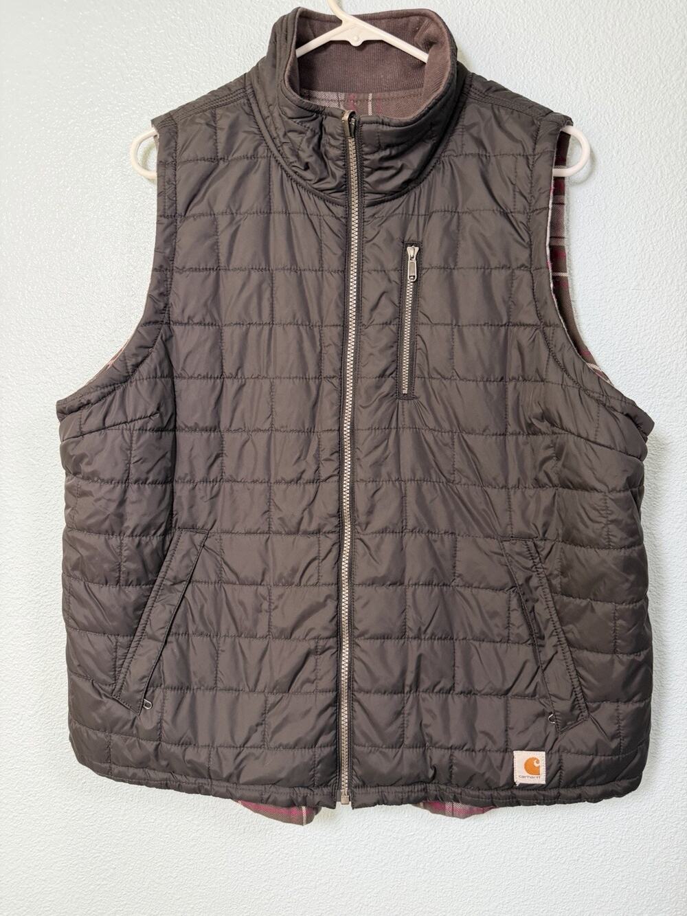 Carhartt Women’s Reversible Quilted Vest Black Plaid Full Zip Workwear XL
